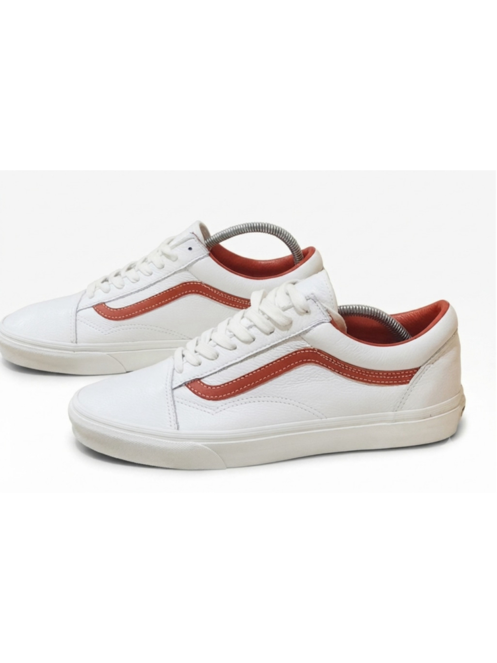 Vans Old Skool Vintage Leather Blanc De Blanc White/ Red Cream Mens Size 11